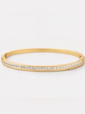 Gold CZ Bangle Bracelet Slim Minimal Stackable Designer Inspired